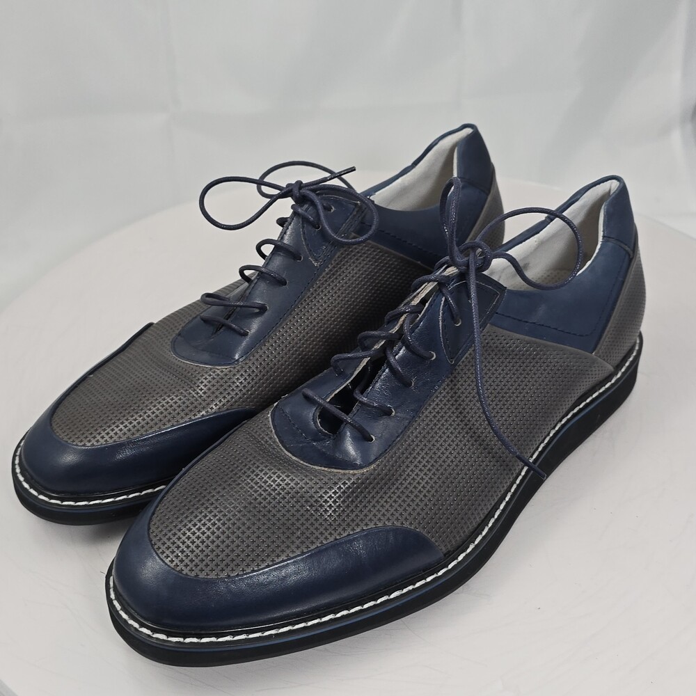 Giovanni Lorenzo Men 11 M Blue/Grey Textured 2-tone Leather Lace Up Casual Shoes